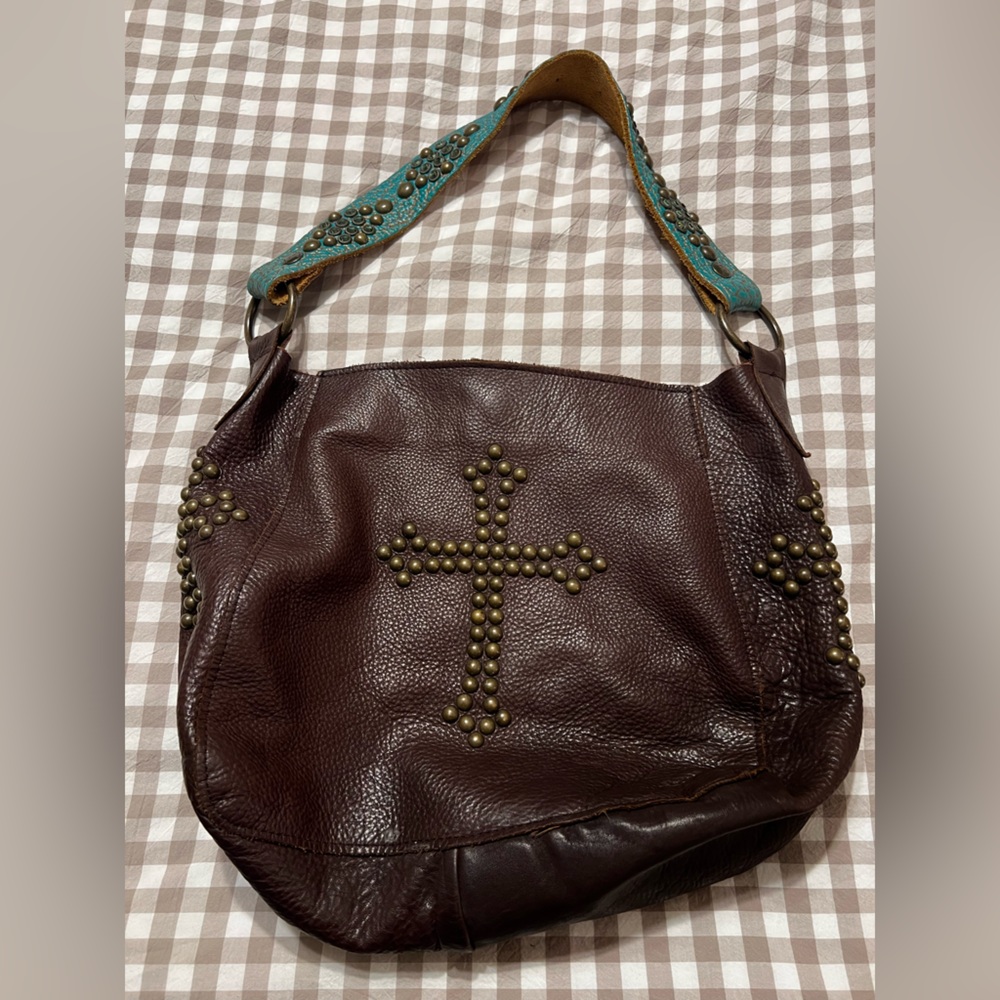 McFadin / Two Bar West Studded Leather Shoulder Bag with Cross Design
